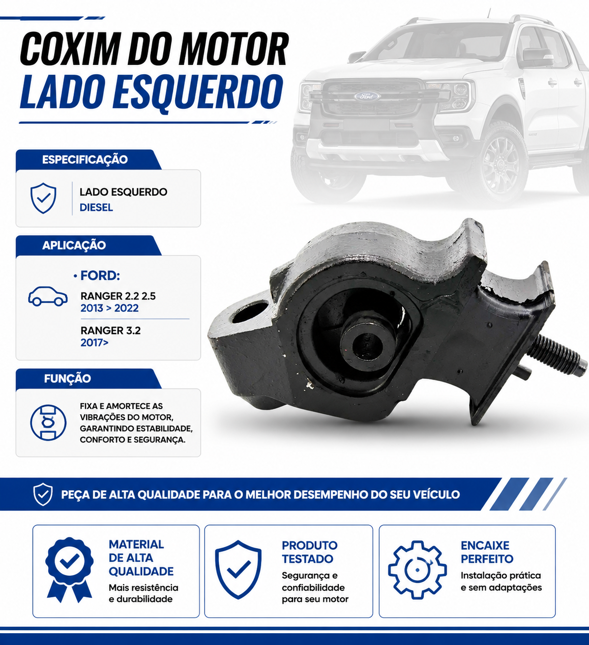 Coxim Do Motor Lado Esquerdo Ranger 2.2 2.5 3.2 2012 A 2017 - Imagem 2